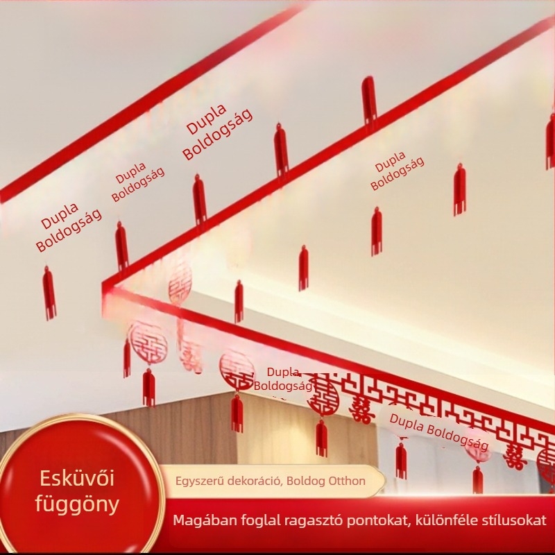 Esküvői mennyezeti dekoráció – Kétszeres Boldogság felirat papírszalaggal – ajándék