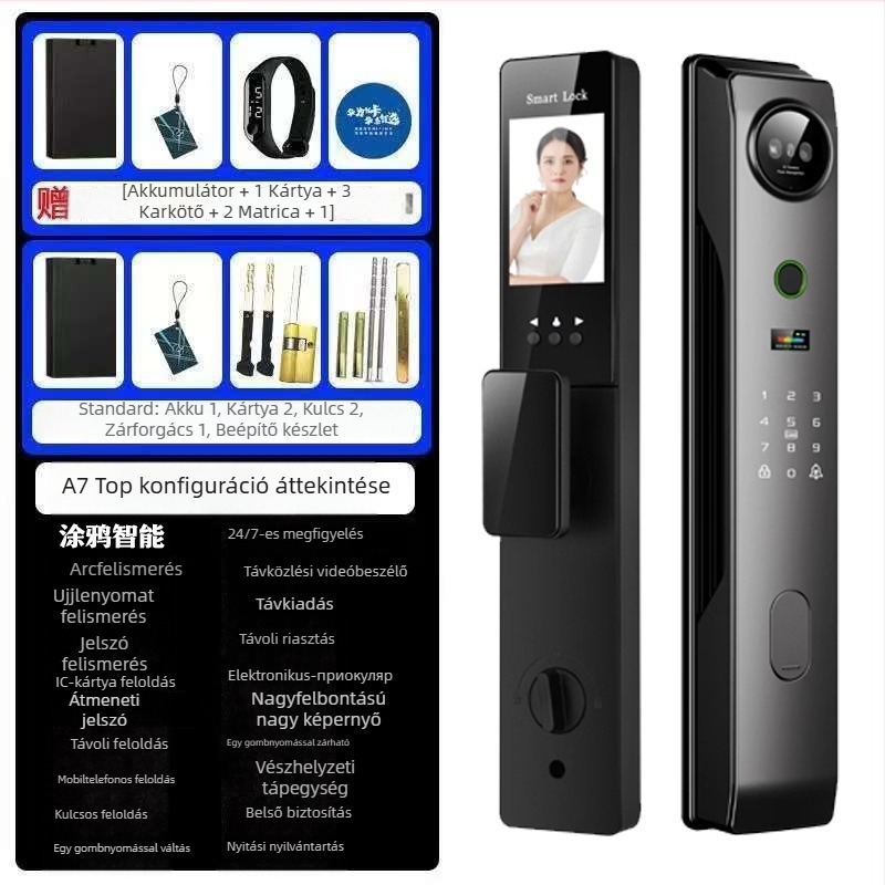 Bejárati ajtó okos zár 3D arcfelismeréssel és ujjnyomat-alapú hozzáféréssel | 100 ujjlenyomat tárolás, 0,01 s beolvasás, -20°C–65°C működési tartomány, távoli feloldás