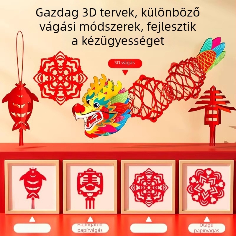 DIY Papír Kivágó Készlet Újévhez: Tizenkét Zodiákus Jel, Gyermekeknek Szánt Tradicionális Vonalas Minták; Márka Yilu; Anyag: Papír; Csomagolás: Opp bag; Kategória: Ablakrács