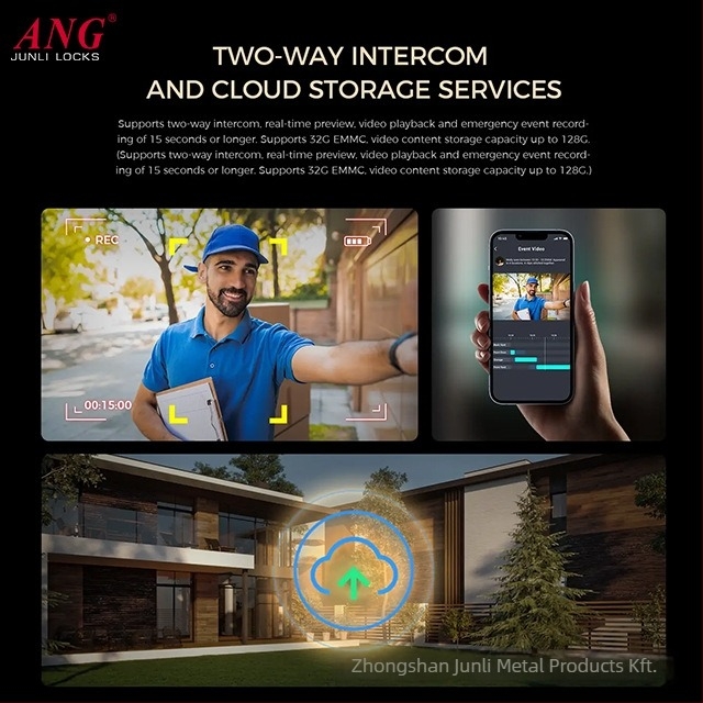 Fából készült ajtókhoz tervezett intelligens zár ujjlenyomat-azonosítással, Wi‑Fi TUYA, olvasási idő <0,5 s, 100 ujjlenyomat tárolás, 0,001% hamis felismerés, DC tápegység