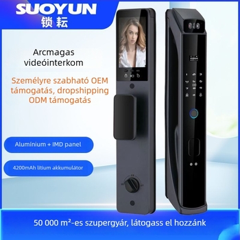 Okos ajtózár ujjlenyomatokkal és jelszóval a házi biztonságért - 300 ujjlenyomat tárolása, kinyitás kevesebb mint 1 s, DC tápegység, modell B87-A