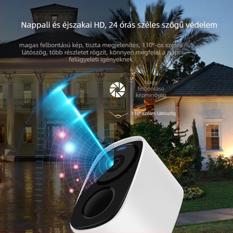 Okos kamera éjszakai látással, 1080p, vezeték nélküli Wi‑Fi, beltéri és kültéri használatra, 30 m+ hatótáv