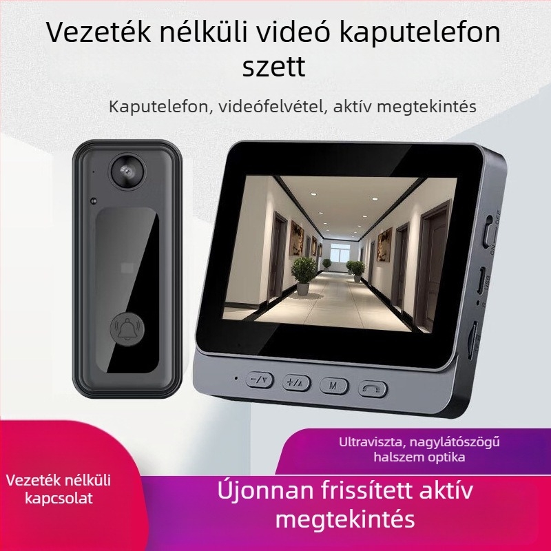 Okos ajtócsengő macskaszem kamerával, elektronikus ajtónéző, vezeték nélküli, aktív megfigyelés