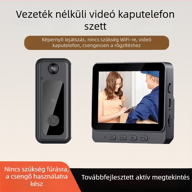 Okos ajtócsengő macskaszem kamerával, elektronikus ajtónéző, vezeték nélküli, aktív megfigyelés