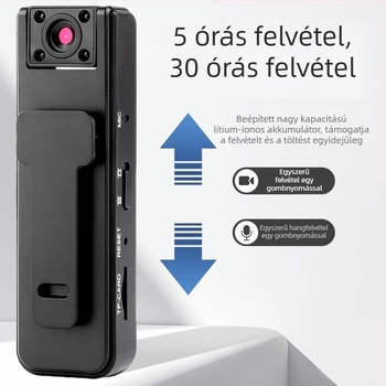 Okos zsebklipszes kamera: 1080p felbontás, 12 mm fókusztáv, 10 m hatótáv, éjszakai látás és vezérlés mobilalkalmazáson keresztül