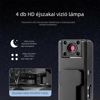 Okos zsebklipszes kamera: 1080p felbontás, 12 mm fókusztáv, 10 m hatótáv, éjszakai látás és vezérlés mobilalkalmazáson keresztül