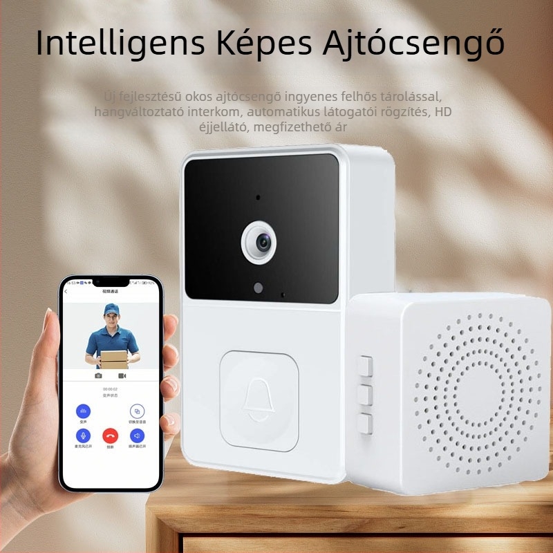 WIFI-s videó kaputelefon X1 HD éjjellátással, intelligens hang interkom és automatikus riasztás (töltés 5V, 0.5W)