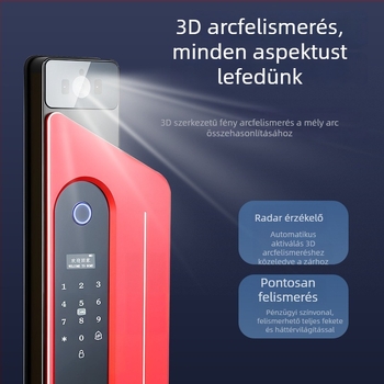 Okos zár arcfelismeréssel, vizuális peephole képernyő és ujjlenyomat, modell K13, 50 ujjlenyomat tárolás, FPR 0.0001%, FRR 0.01%, DC tápegység, kompatibilis 98%-os ajtókkal