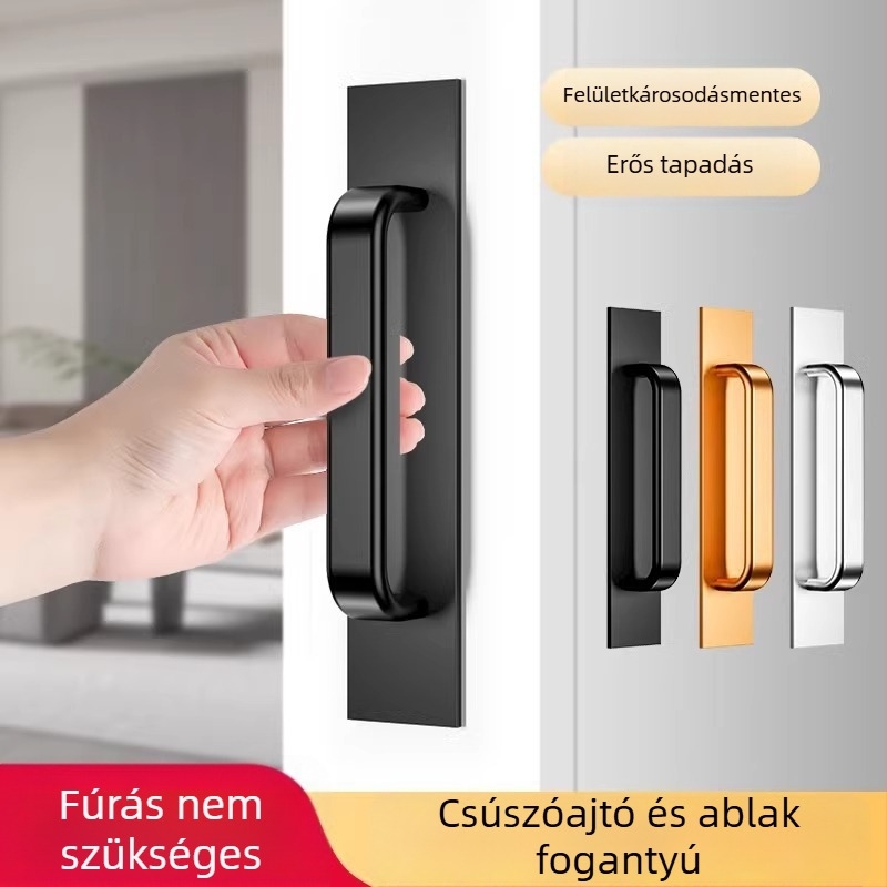 Fúrás nélküli alumínium ajtó- és szekrényfogantyú – matt felület, felületre szerelt, mindennapi használat