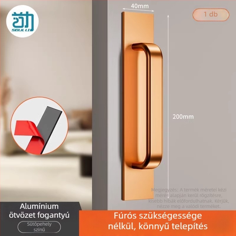 Fúrás nélküli alumínium ajtó- és szekrényfogantyú – matt felület, felületre szerelt, mindennapi használat