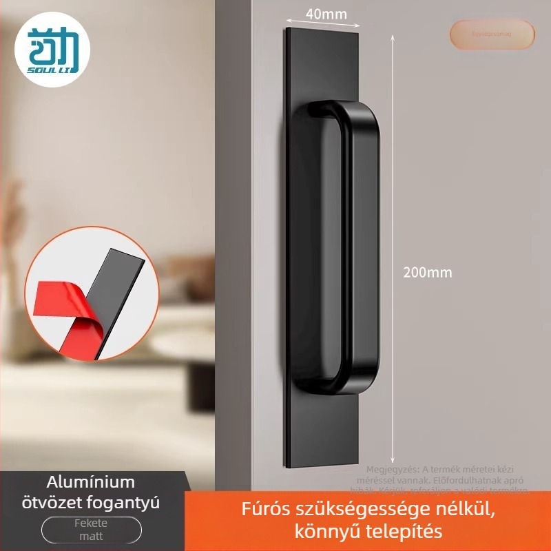 Fúrás nélküli alumínium ajtó- és szekrényfogantyú – matt felület, felületre szerelt, mindennapi használat