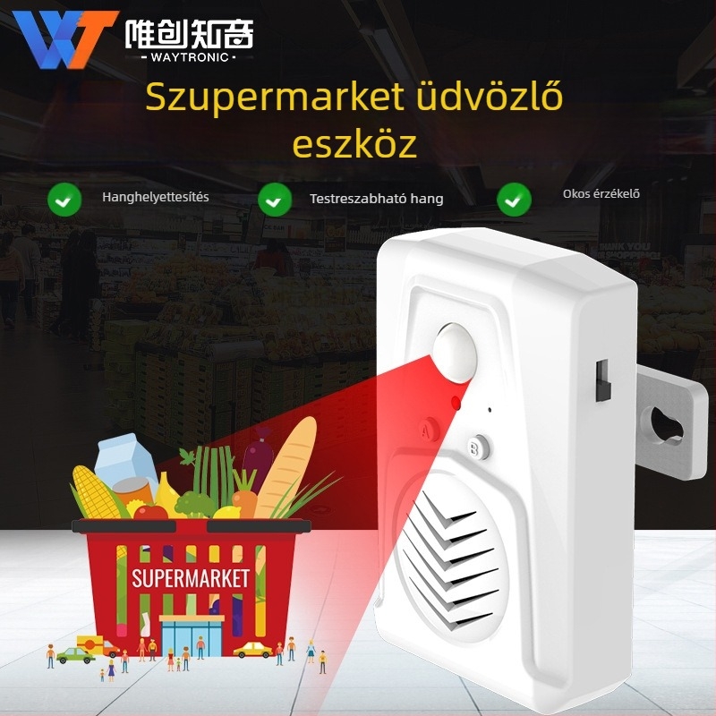 Indukciós ajtócsengő MS-V22.12 MP3 dallal, 5V DC vagy 3 darab száraz elem, láncüzletekhez, szupermarketekhez és otthonokhoz