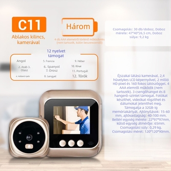 ESCAM C11 vizuális videó ajtócsengő, AAA elemről működő, 1.5V