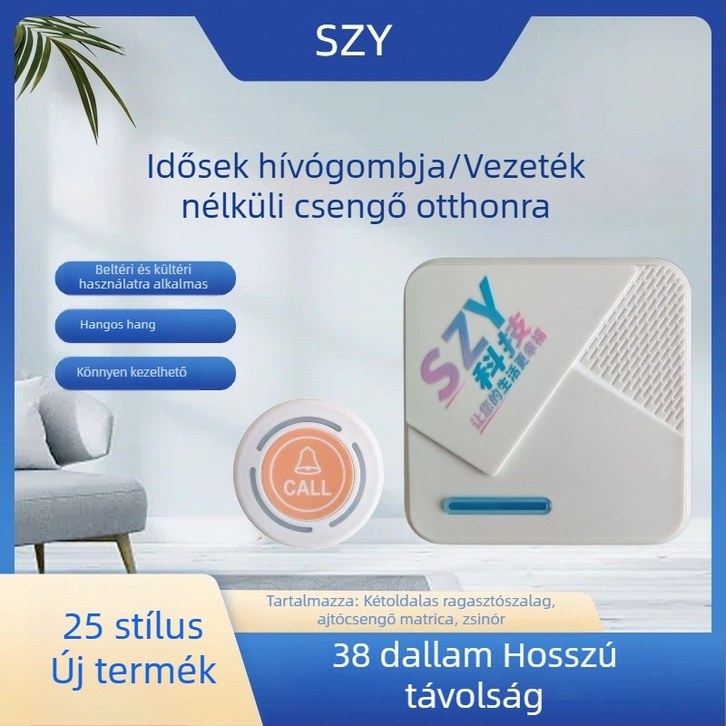 Vezeték nélküli otthoni ajtócsengő zenés távirányítóval, ragasztószerelés, hosszú hatótáv, nagy hangerő, intelligens csengő
