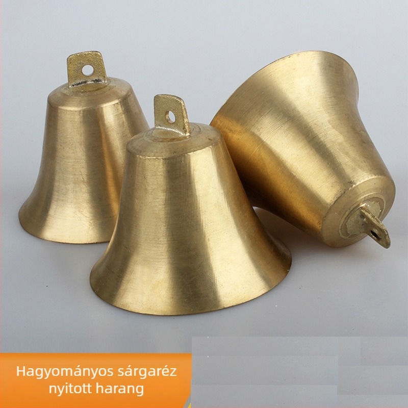 Réz trombitakürt, sárgaréz retro stílusú, nyitott harang alakú, háziállatok és nagy haszonállatok számára, szélcsengővel és ajtócsengővel