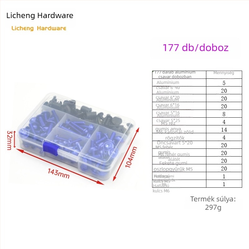 Motorkerékpár szélvédő rögzítőcsavarok, alumínium ötvözet, M5/M6, 177/183/198 darab, általános használat