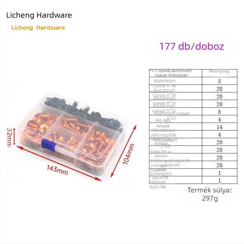 Motorkerékpár szélvédő rögzítőcsavarok, alumínium ötvözet, M5/M6, 177/183/198 darab, általános használat