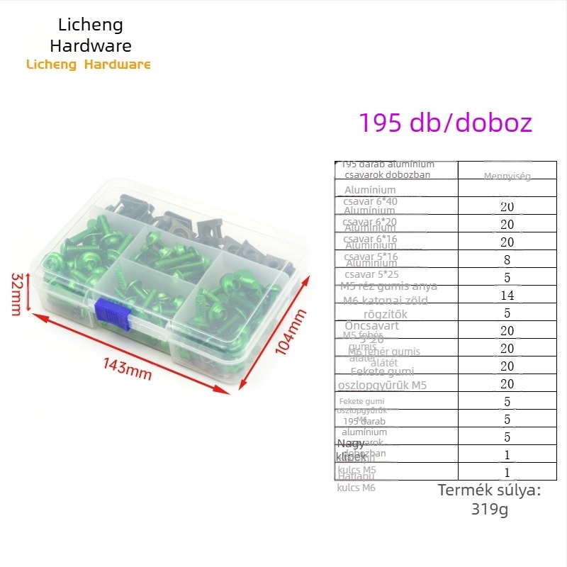 Motorkerékpár szélvédő rögzítőcsavarok, alumínium ötvözet, M5/M6, 177/183/198 darab, általános használat