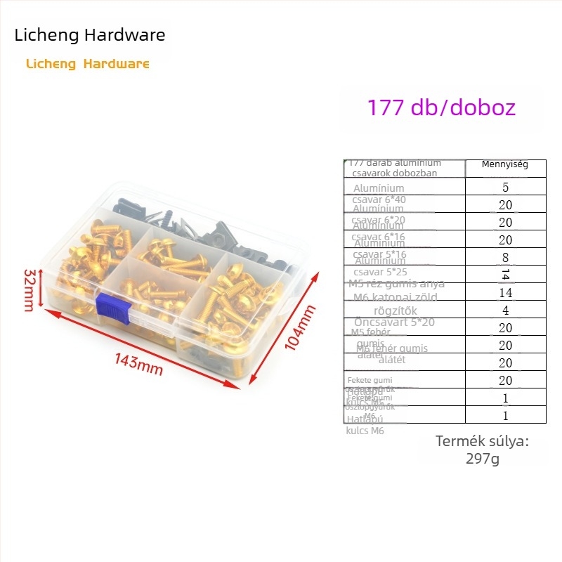 Motorkerékpár szélvédő rögzítőcsavarok, alumínium ötvözet, M5/M6, 177/183/198 darab, általános használat