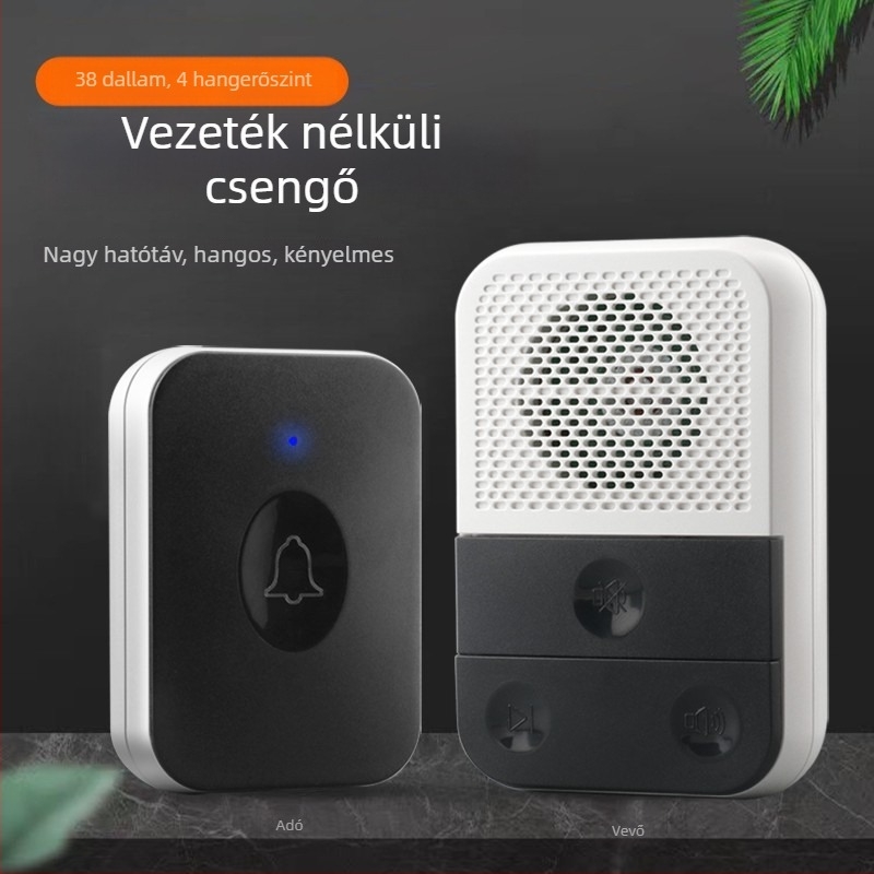 Vezeték nélküli bejárati csengő zenével és Ding-Dong hanggal, otthoni használatra, hívóeszköz idős személyek számára