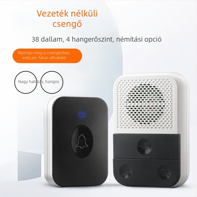 Vezeték nélküli bejárati csengő zenével és Ding-Dong hanggal, otthoni használatra, hívóeszköz idős személyek számára