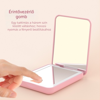 Összecsukható hordozható sminktükr LED-del, 2x nagyítás, háromszínű világítás