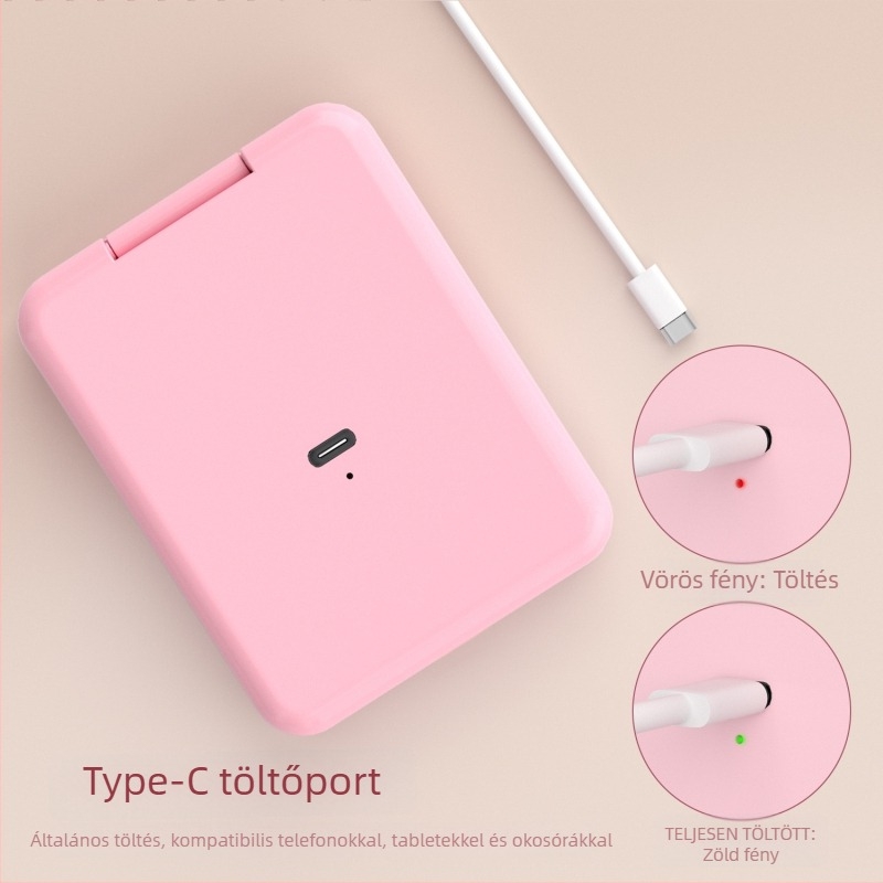 Összecsukható hordozható sminktükr LED-del, 2x nagyítás, háromszínű világítás