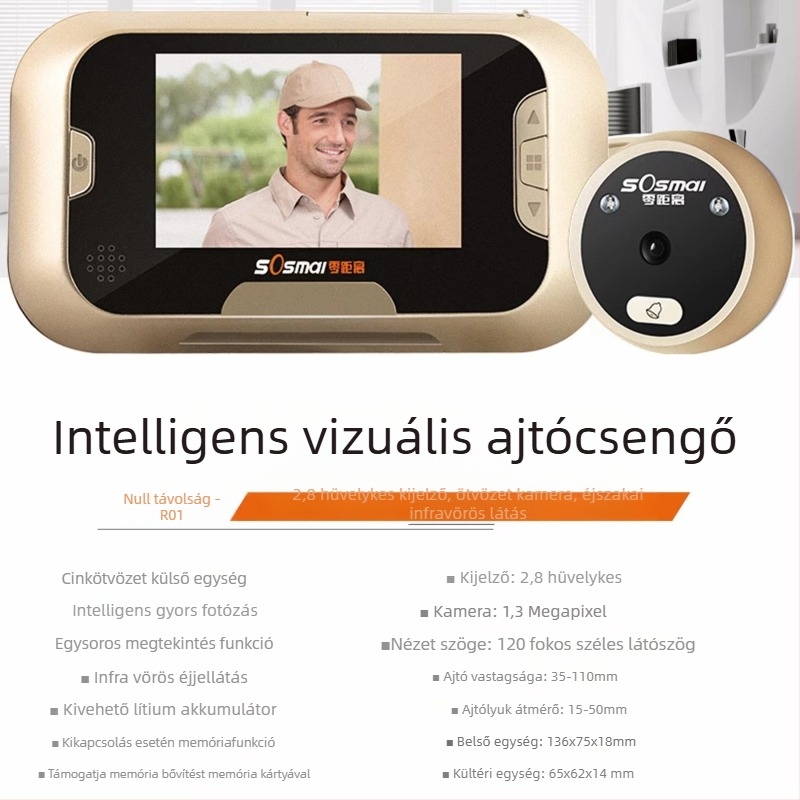 Zero distance R01 videócsengő, lítium akkumulátor, 5V tápegység