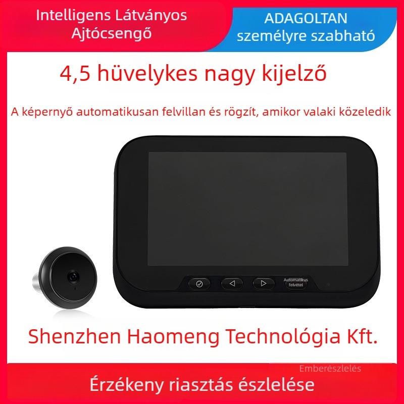 Intelligens ajtónéző szemüveg képernyővel, A8S modell, akkumulátoros 3,7V, csendes működés, univerzális fa- és biztonsági ajtókhoz