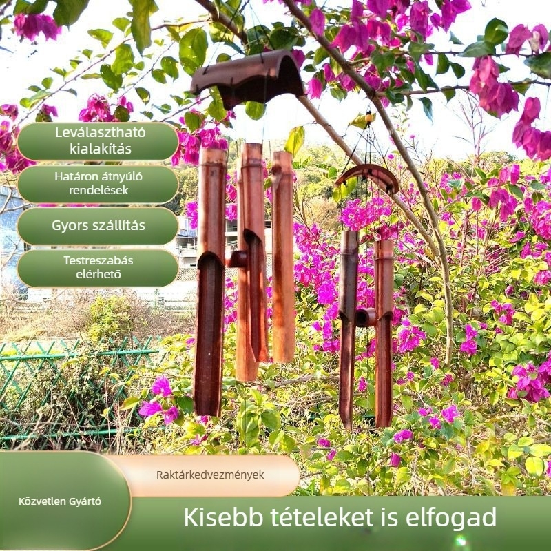 Bambusz szélharang függő, kézműves, kínai stílus, otthon és kert dekoráció