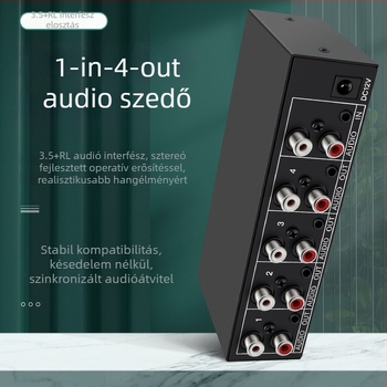 Audio elosztó 1 bemenet, 4 kimenet, 3,5 mm sztereó, erősítés, modell AUX-104