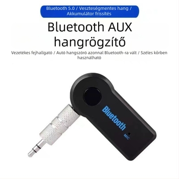 MX-BT350 Bluetooth vevő autóhifi-hez — 3.5mm bemenet, Bluetooth 5.0, Plug‑and‑Play, külső áramellátás nélkül, hatótávolság akár 10 m