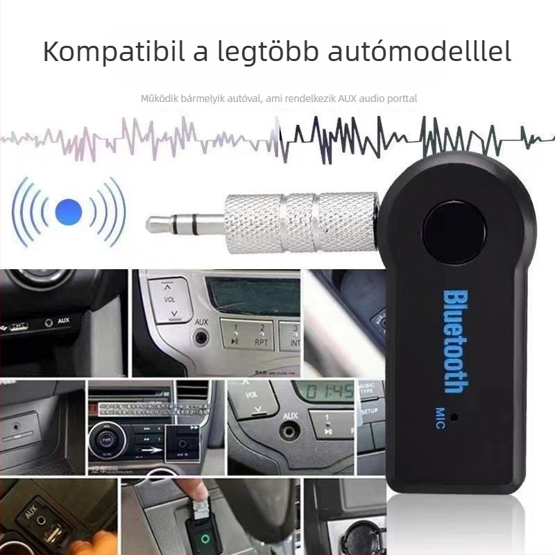 MX-BT350 Bluetooth vevő autóhifi-hez — 3.5mm bemenet, Bluetooth 5.0, Plug‑and‑Play, külső áramellátás nélkül, hatótávolság akár 10 m