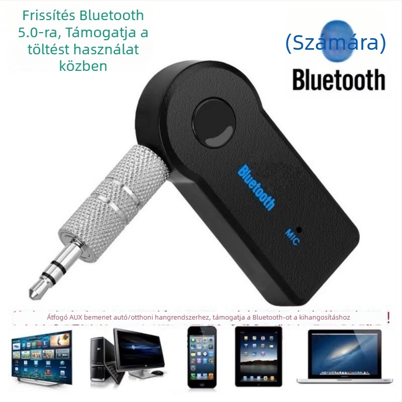 MX-BT350 Bluetooth vevő autóhifi-hez — 3.5mm bemenet, Bluetooth 5.0, Plug‑and‑Play, külső áramellátás nélkül, hatótávolság akár 10 m