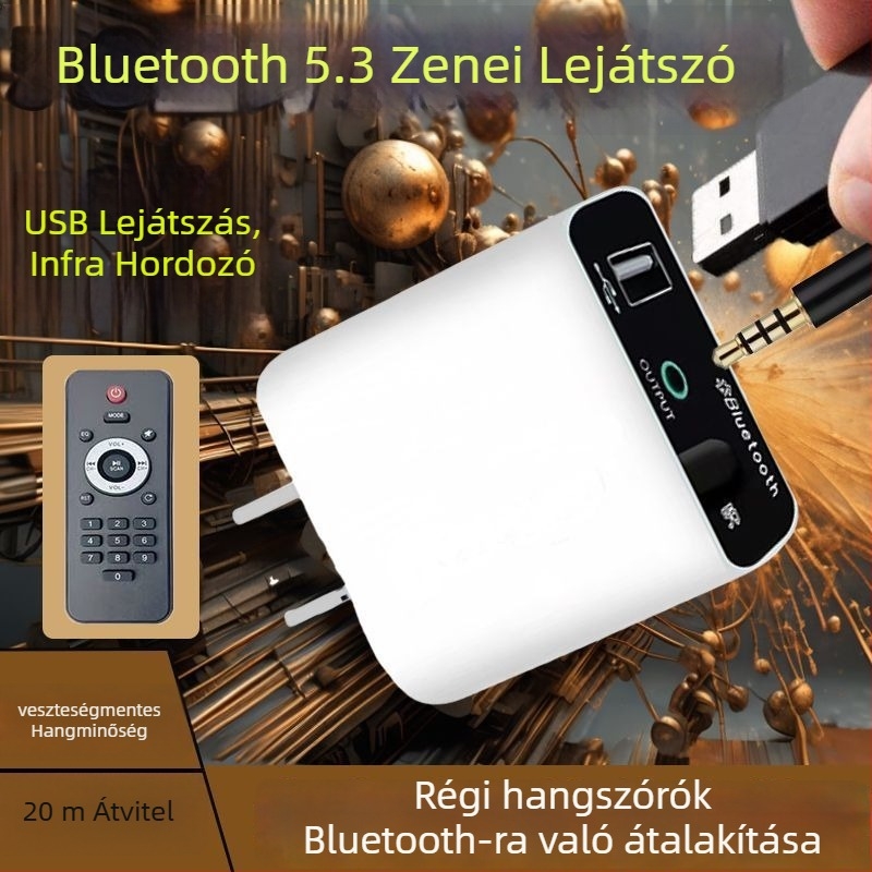 Bluetooth 5.3 hangfogadó régi erősítőhöz — Plug-and-Play, külső tápegység nélkül, veszteségmentes sztereó lejátszás