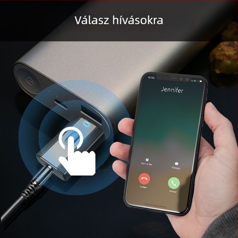 USB Bluetooth audió adapter — 2-in-1 vevő és adó, Bluetooth 5.0, AUX 3.5mm, Plug & Play, külső tápegység, Hands-Free beszélgetés az autóban