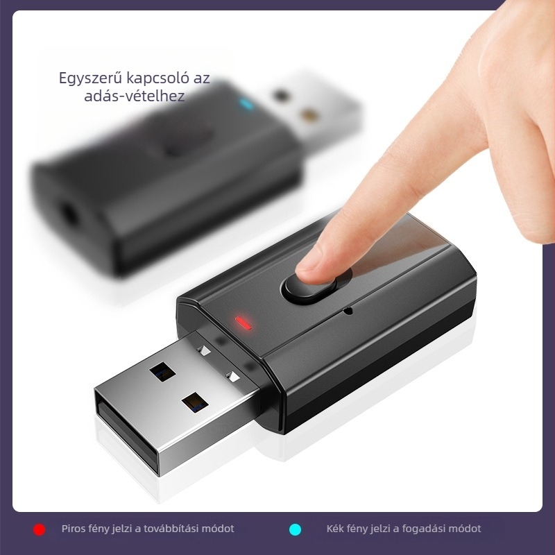 USB Bluetooth audió adapter — 2-in-1 vevő és adó, Bluetooth 5.0, AUX 3.5mm, Plug & Play, külső tápegység, Hands-Free beszélgetés az autóban