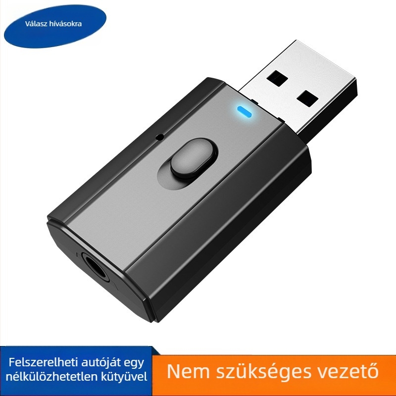 USB Bluetooth audió adapter — 2-in-1 vevő és adó, Bluetooth 5.0, AUX 3.5mm, Plug & Play, külső tápegység, Hands-Free beszélgetés az autóban