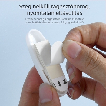 Ragasztós falikampó, 2 db, fürdőszoba ajtó, fehér, ABS