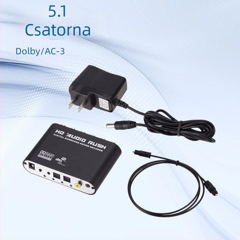AC-3 audió dekóder, 5.1-csatornás DTS/Dolby, digitális optikai és koaxiális bemenet analóg RCA kimenetre