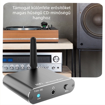 Bluetooth 5.2 audió adapter AUX/optikai szál/koaxiális interfeszekkel, Plug-and-Play, külső tápegységgel, modell D300