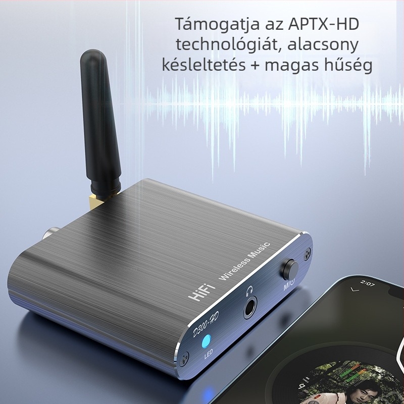 Bluetooth 5.2 audió adapter AUX/optikai szál/koaxiális interfeszekkel, Plug-and-Play, külső tápegységgel, modell D300
