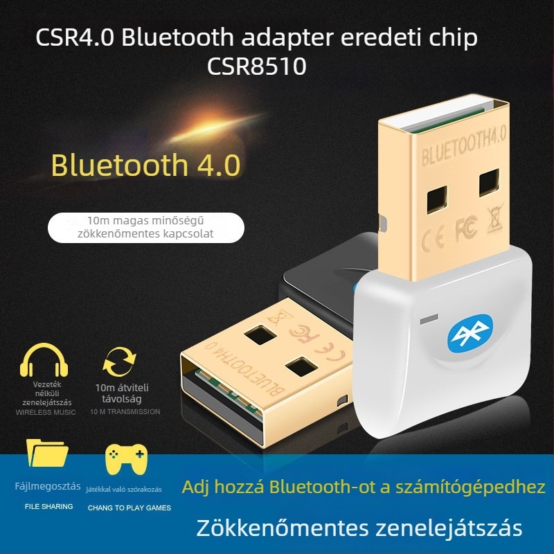 CSR8510 Bluetooth USB adapter – plug-and-play, USB interfész, Bluetooth 4.0, 10 m hatótáv, külső tápegység nélkül