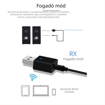 Bluetooth 5.0 2–in–1 audio vevő/transzmitter USB adapter autóhoz/TV-hez/PC-hez, Plug-and-Play, illesztőprogram-mentes, 10 m hatótáv