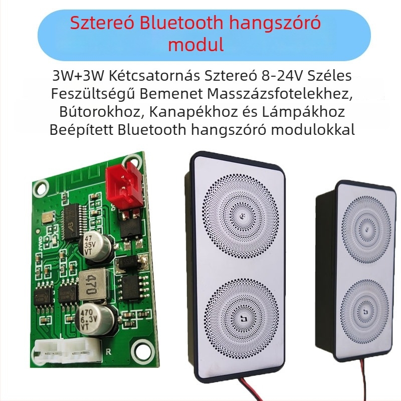 Bluetooth modul, vezeték nélküli hangszóróhoz, sztereó vevő, kettőcsatornás erősítő masszázsszékre, 12V-24V