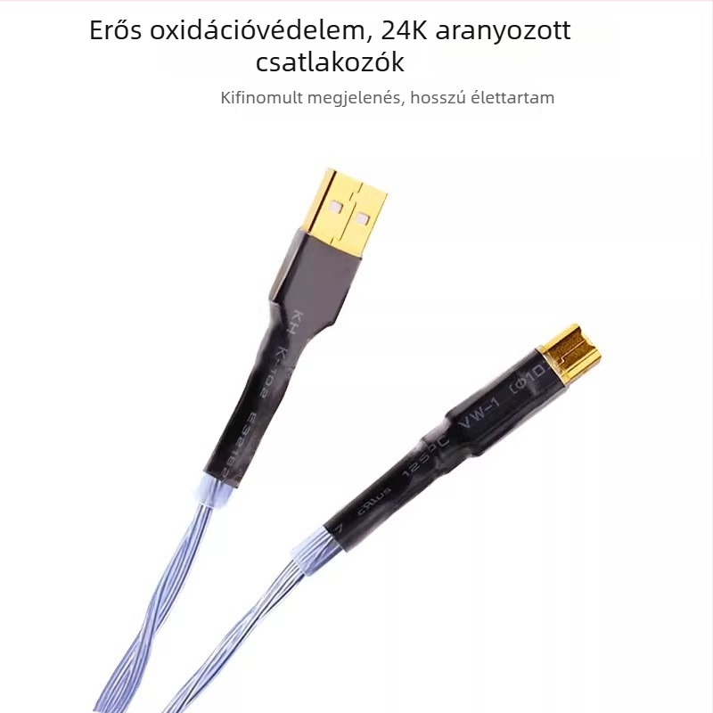 USB-C–USB-A audiókábel, monokrystalikus rézvezető, ezüstös bevonatú rézvezető, OEM feldolgozás