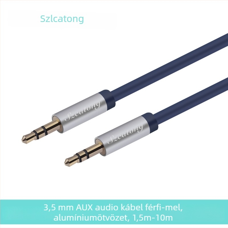 3,5 mm-es AUX audiokábel, oxigénmentes réz, rézkernyő, férfi–férfi csatlakozók, számítógépes perifériákhoz