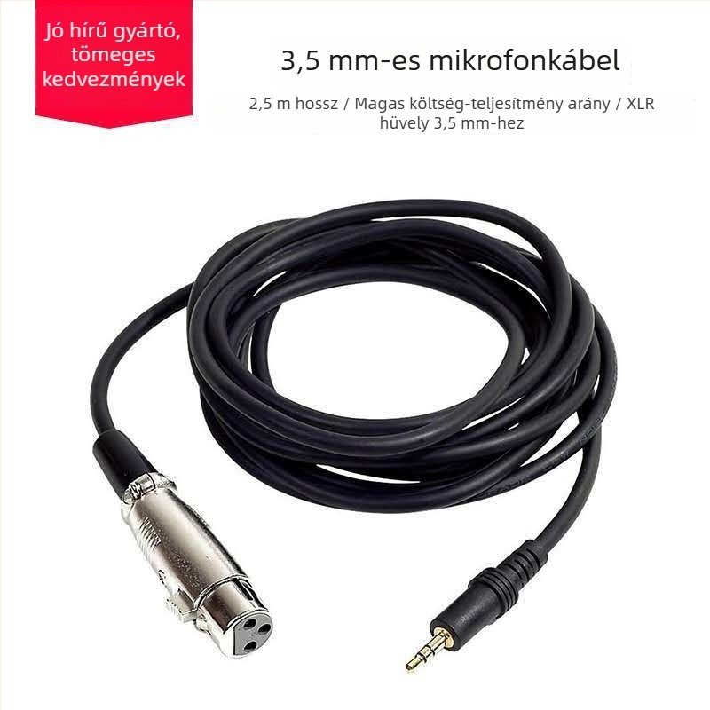 Kondenzátor mikrofon kábel, XLR női csatlakozóhoz és 3,5 mm-es jackhoz, 2,5 m hosszú