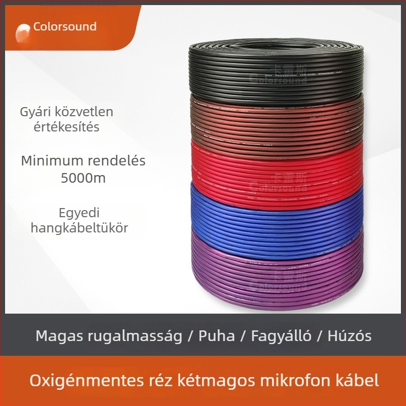 XLR mikrofon kábel, férfi–nő, kiegyensúlyozott, 2 vezeték, csupasz réz