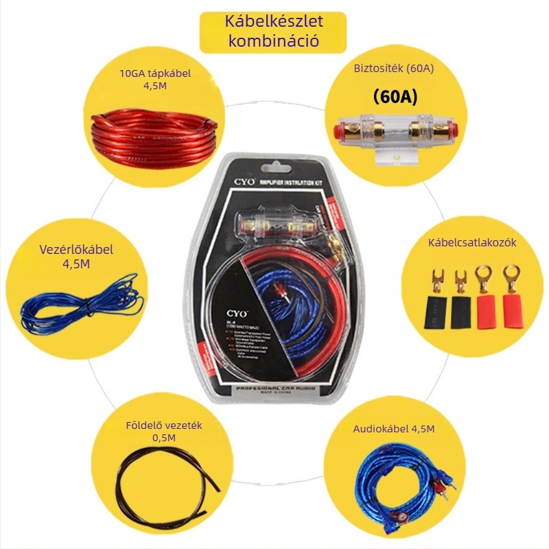 10 AWG tápvezeték autóhifihez és összekötő kábel a subwooferes erősítőhöz